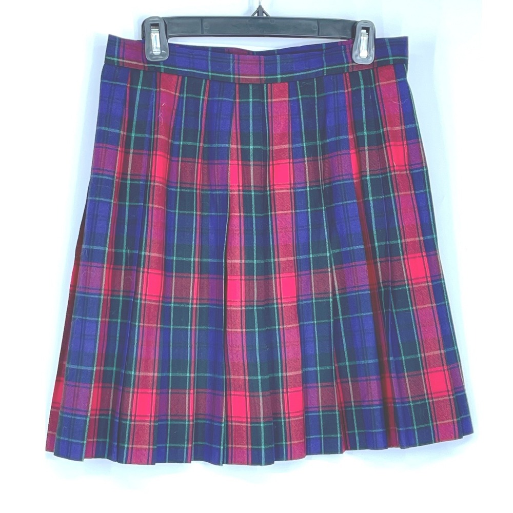 Talbots Womens Skirt Size 14 Petite Pleated Red Purple Plaid Wool School Girl